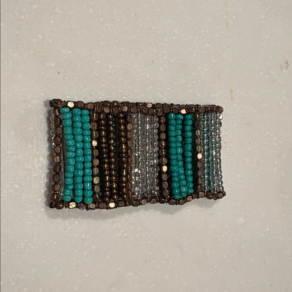 Turquoise and Metallic Seed Bead Stretch Bracelet